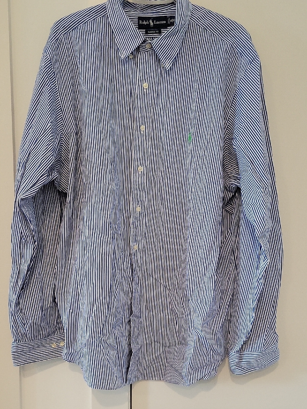 Ralph Lauren Blue and White Pinstripe Cotton Button-Down